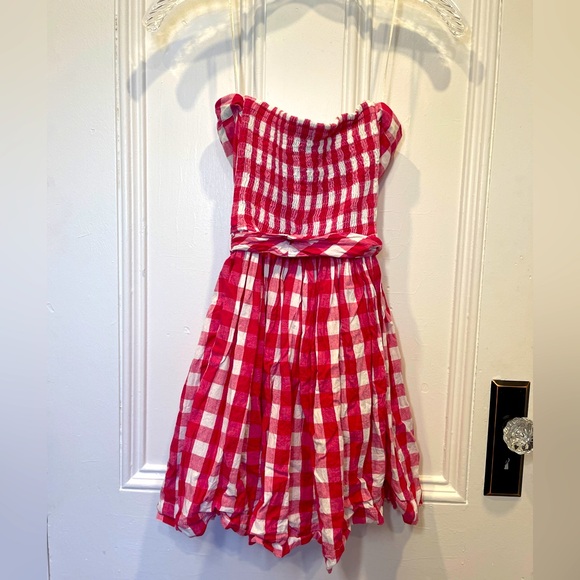 U.S. Polo Assn Red and White Gingham Strapless Mini Dress - Size S - Picture 4 of 5